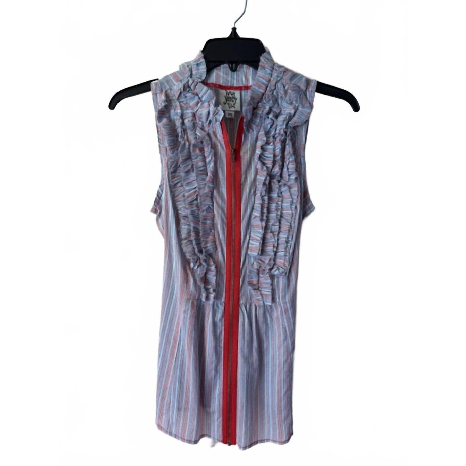 New Ivy Jane Women's Ruffle Front Sleeveless Top In White, Navy, Orange